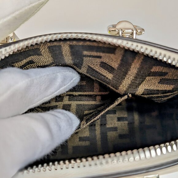 Fendi x Marc Jacobs Peekaboo Top Handle Bag in Cream Leather with Neon Yellow HW - Picture 12 of 14